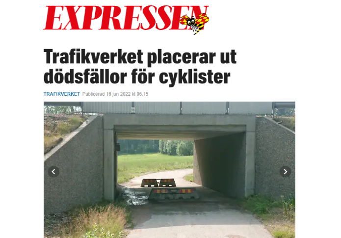 Väghållare placerar ut dödsfällor för cyklister – debattartikel i Expressen